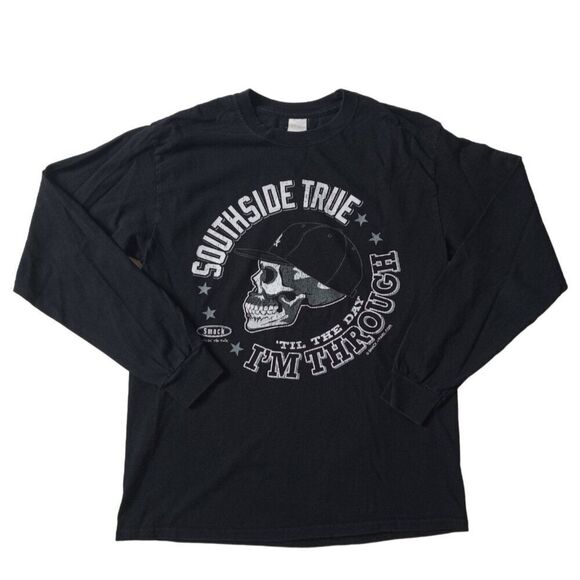 Gildan Ultra Cotton Black Southside True Graphic Long Sleeve Tee Men's Medium - Picture 1 of 12